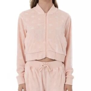 Kappa x Juicy Couture Light Pink Velour Jacket Embossed Bomber Style Pocket Sz M